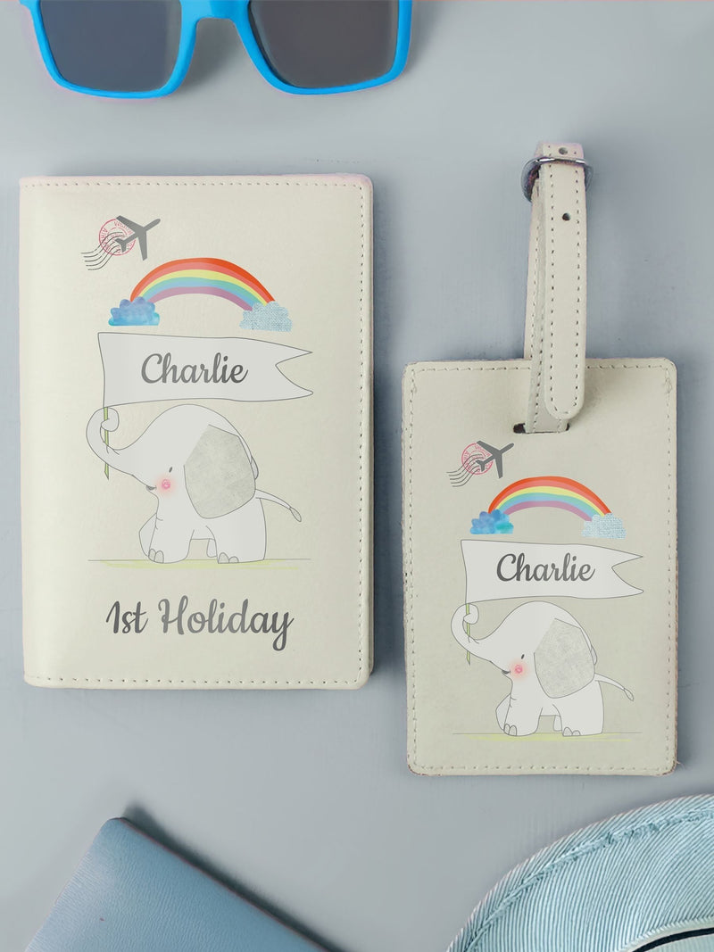 PMC personalised elephant passport and luggage tag set (British brand)