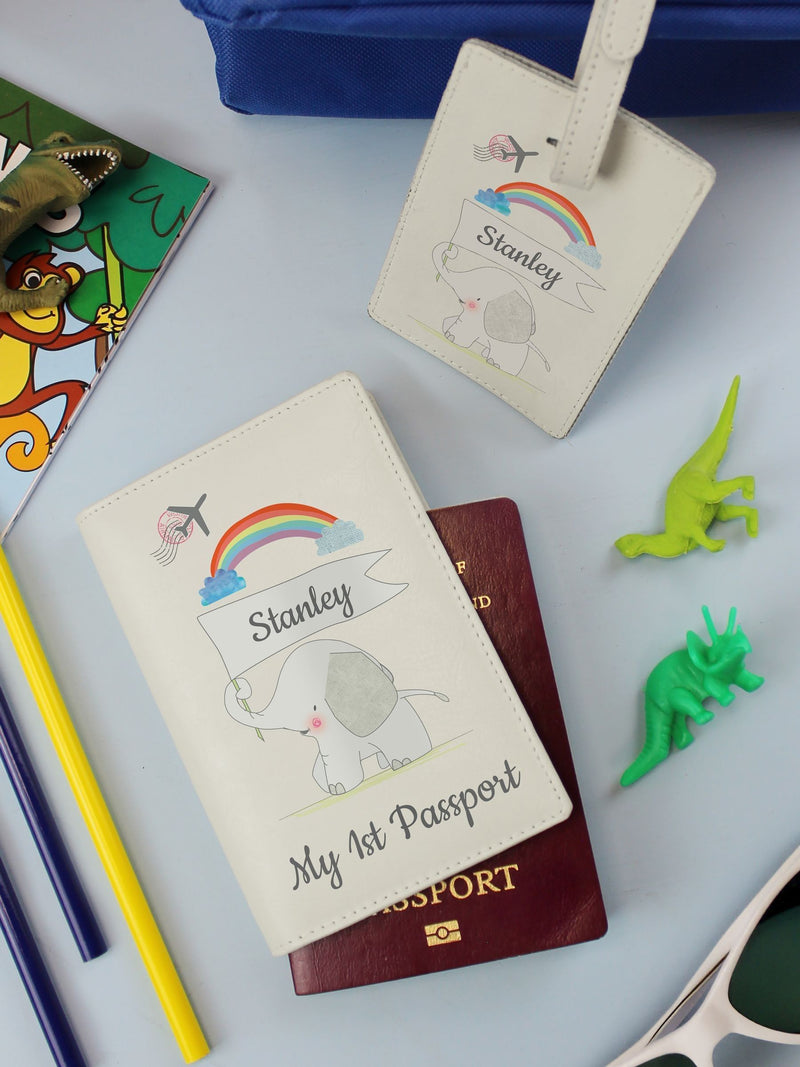 PMC personalised elephant passport and luggage tag set (British brand)