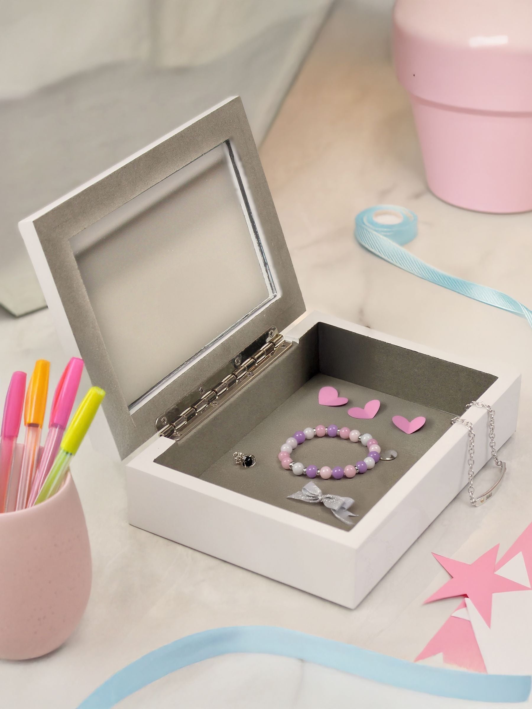 PMC fairy princess jewellery box wooden with mirror (British brand)