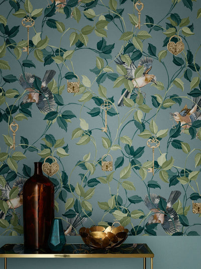 Next Graham & Brown Aqua Lock & Key A4 Wallpaper Sample- Buy online at McGrocer