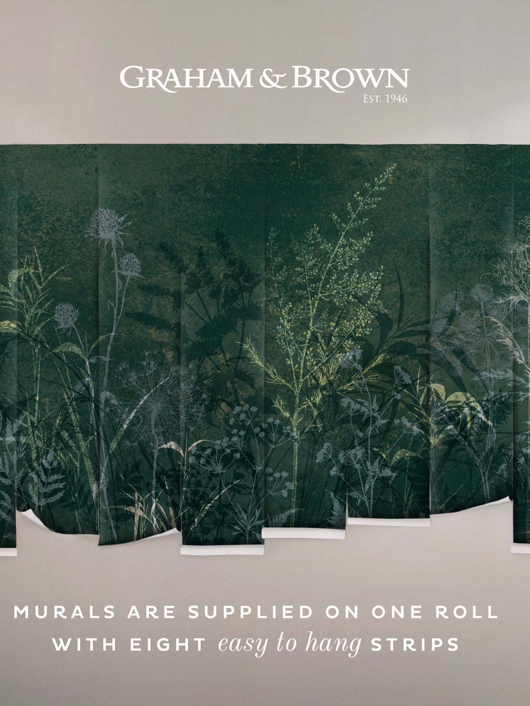 Graham & Brown Restore Midnight A4 mural sample, imported from the UK