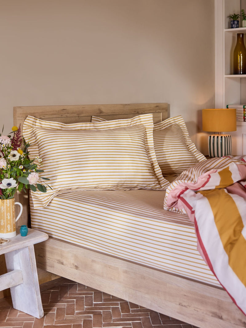 FatFace ochre stripe pillowcase set of 2 (British brand)