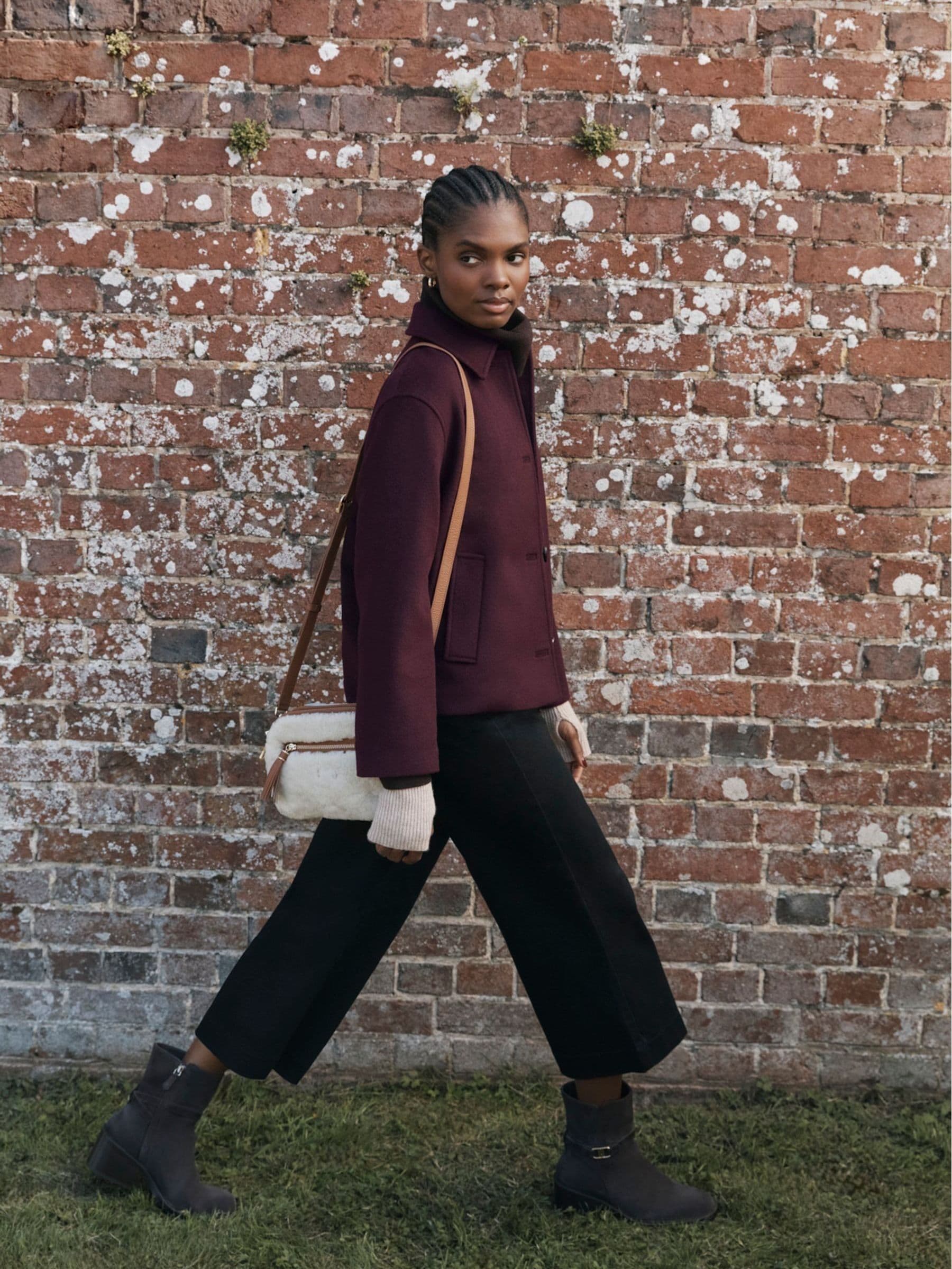 Hobbs shearling crossbody bag tan leather, imported from the UK