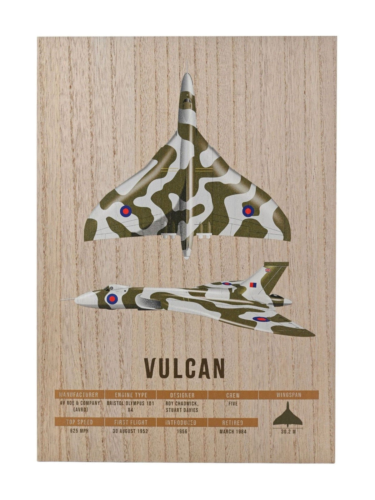 HARVEY MAKIN Widdop Brown RAF Vulcan wood effect A3 wall plaque (British brand)