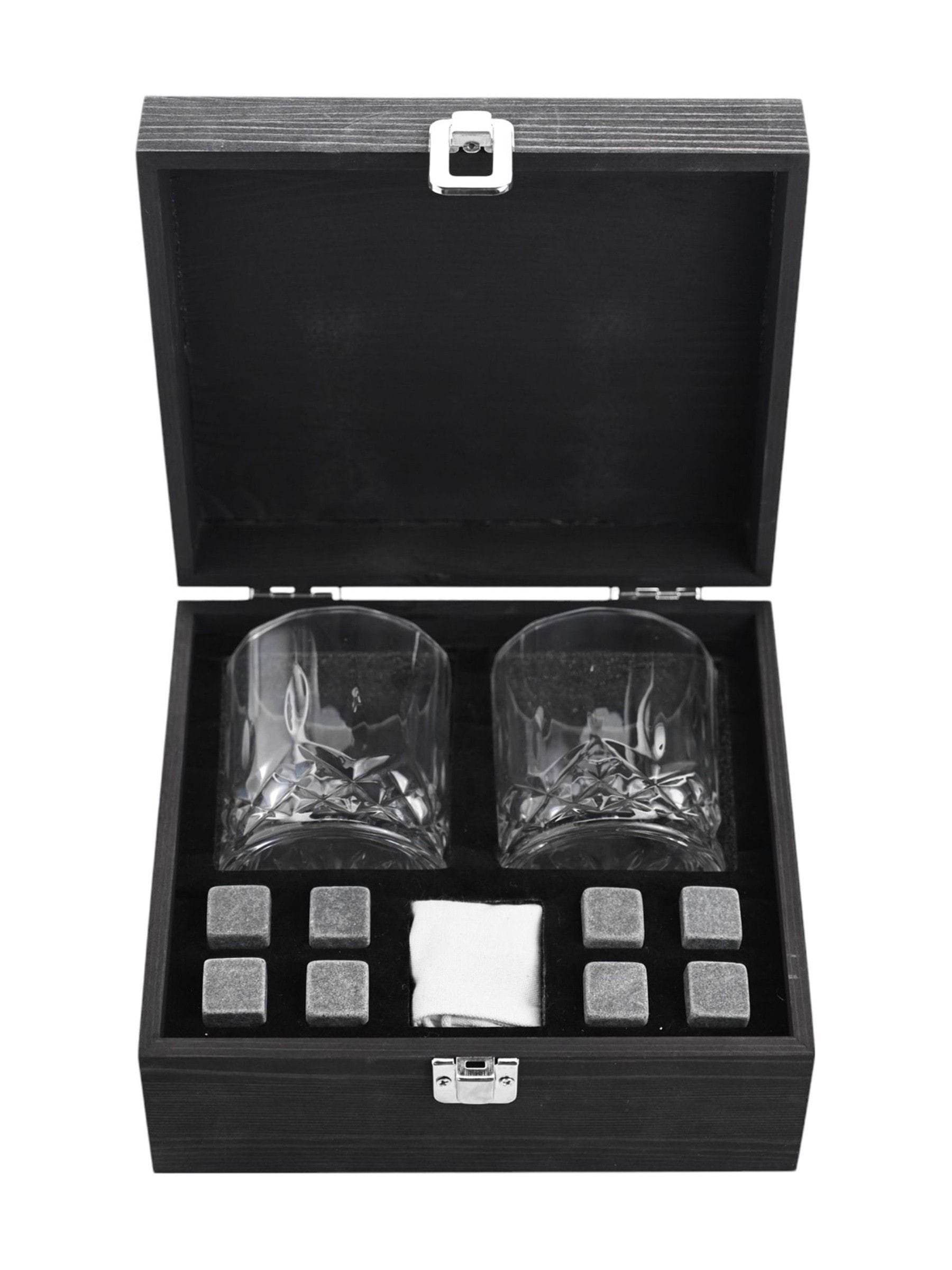 Harvey Makin duo whisky set with glasses and stones (British brand)