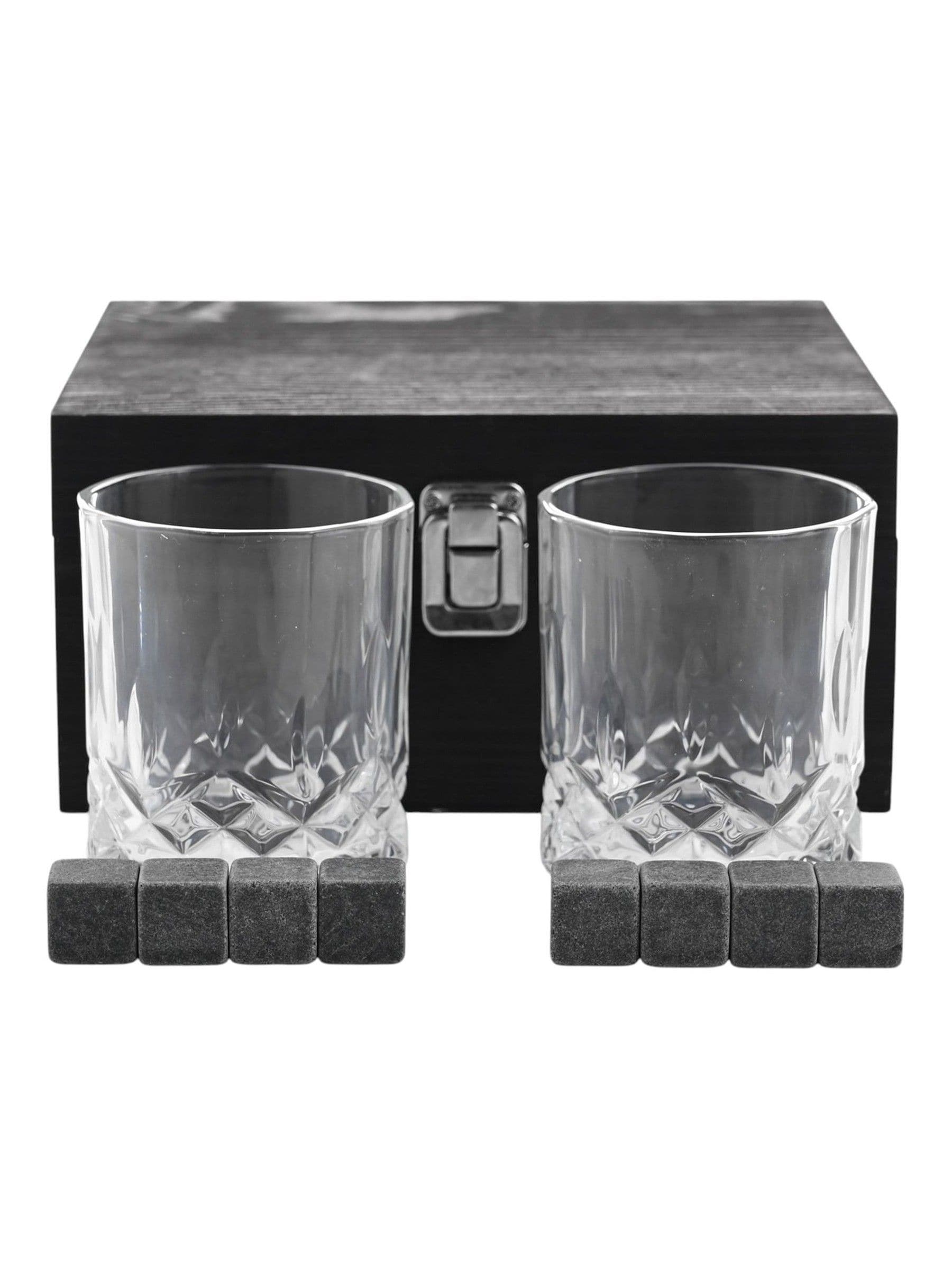 Harvey Makin duo whisky set with glasses and stones (British brand)