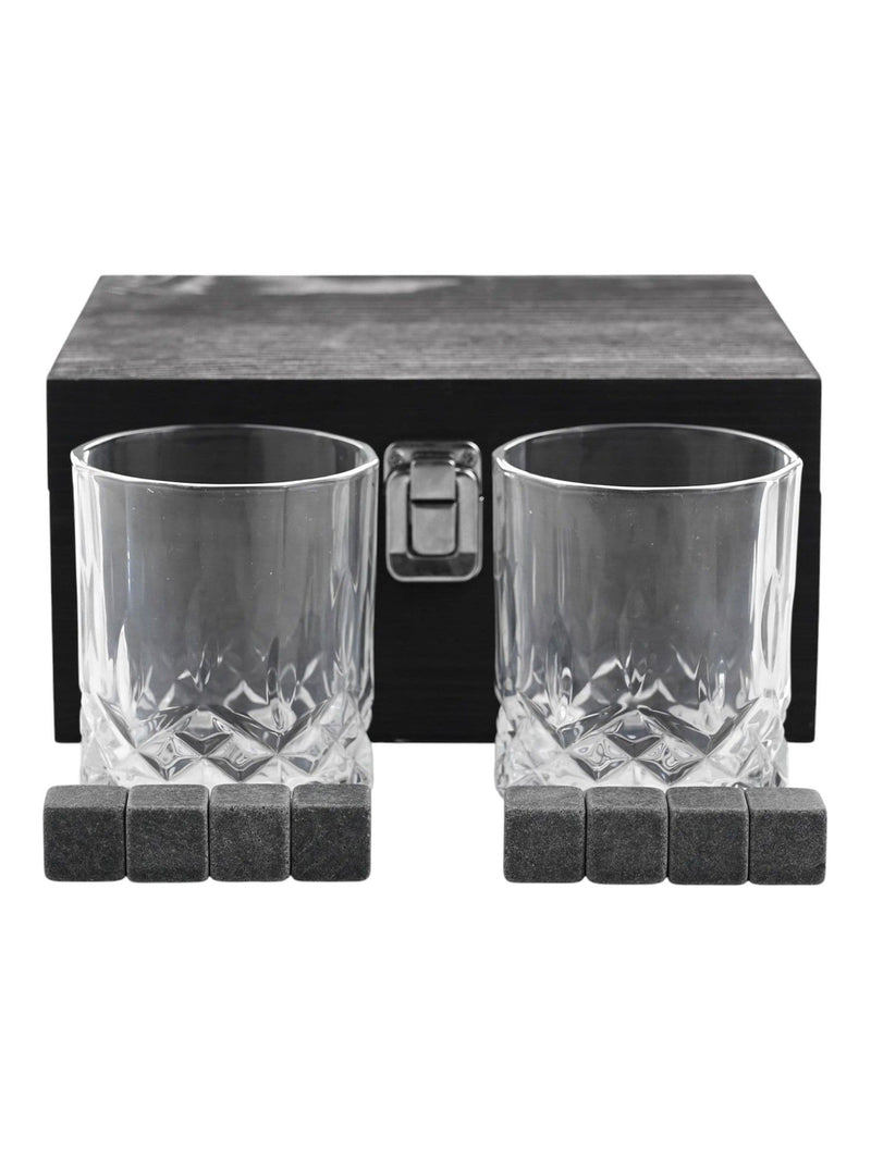 Harvey Makin duo whisky set with glasses and stones (British brand)