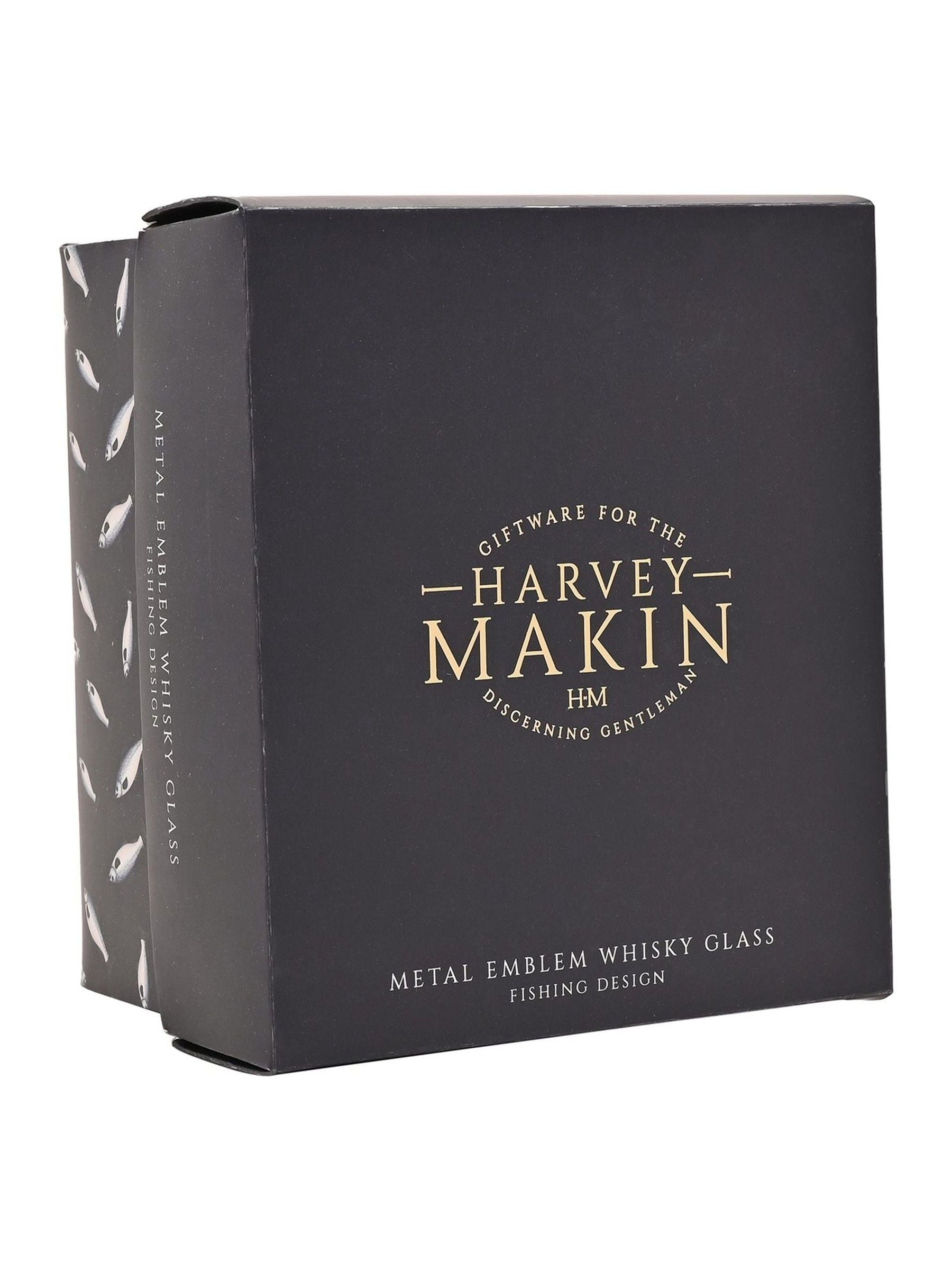 Harvey Makin whisky glass metal fish detail, imported from the UK