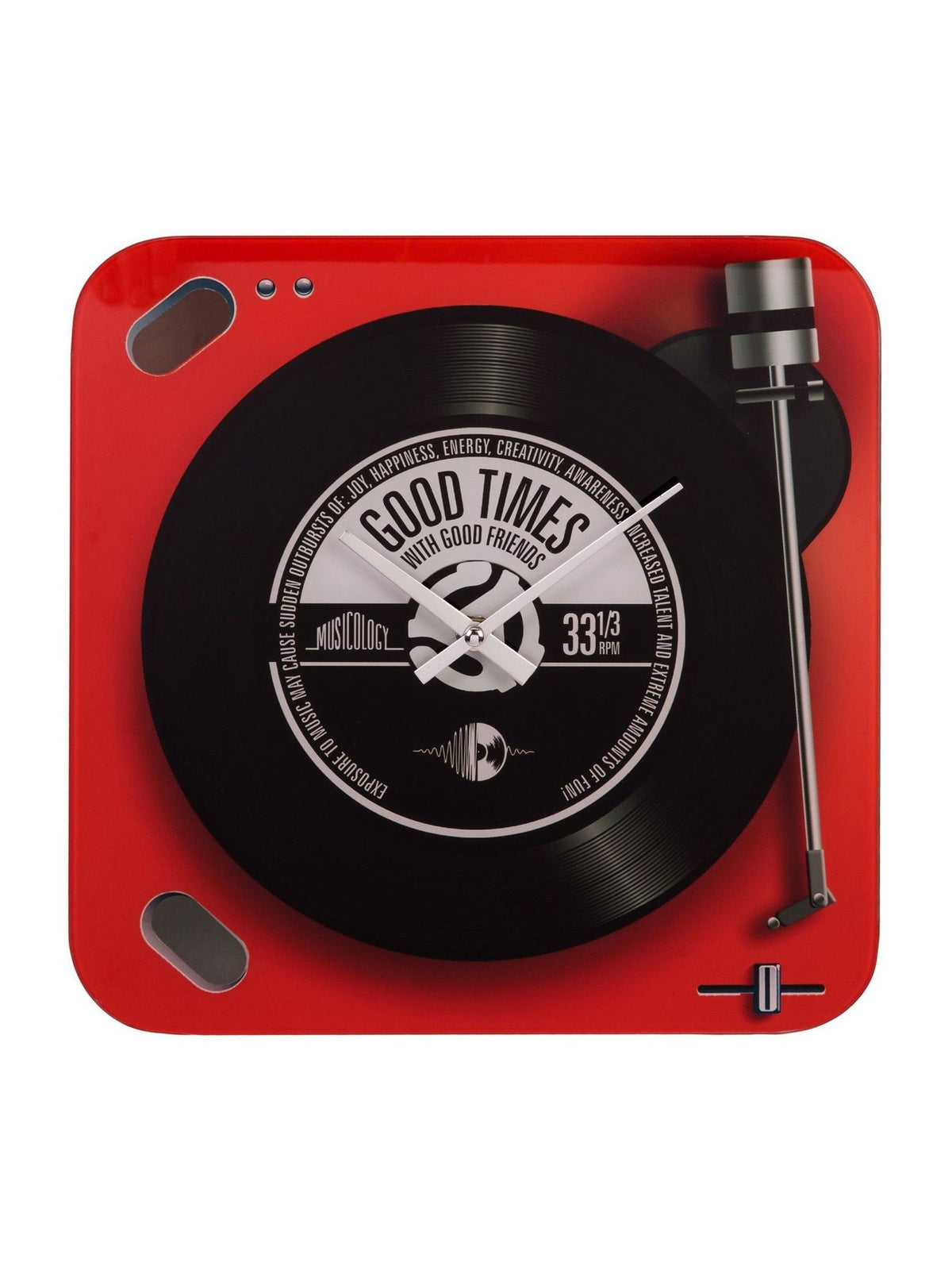 Harvey Makin Glass Wall Clock Red Vinyl Player 30cm (British brand)