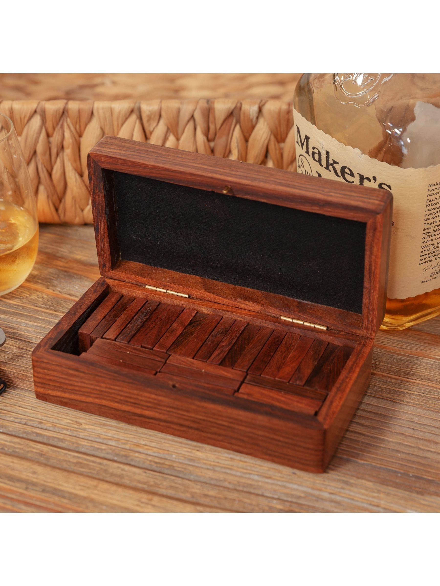 Harvey Makin wooden domino set in rosewood box, UK version