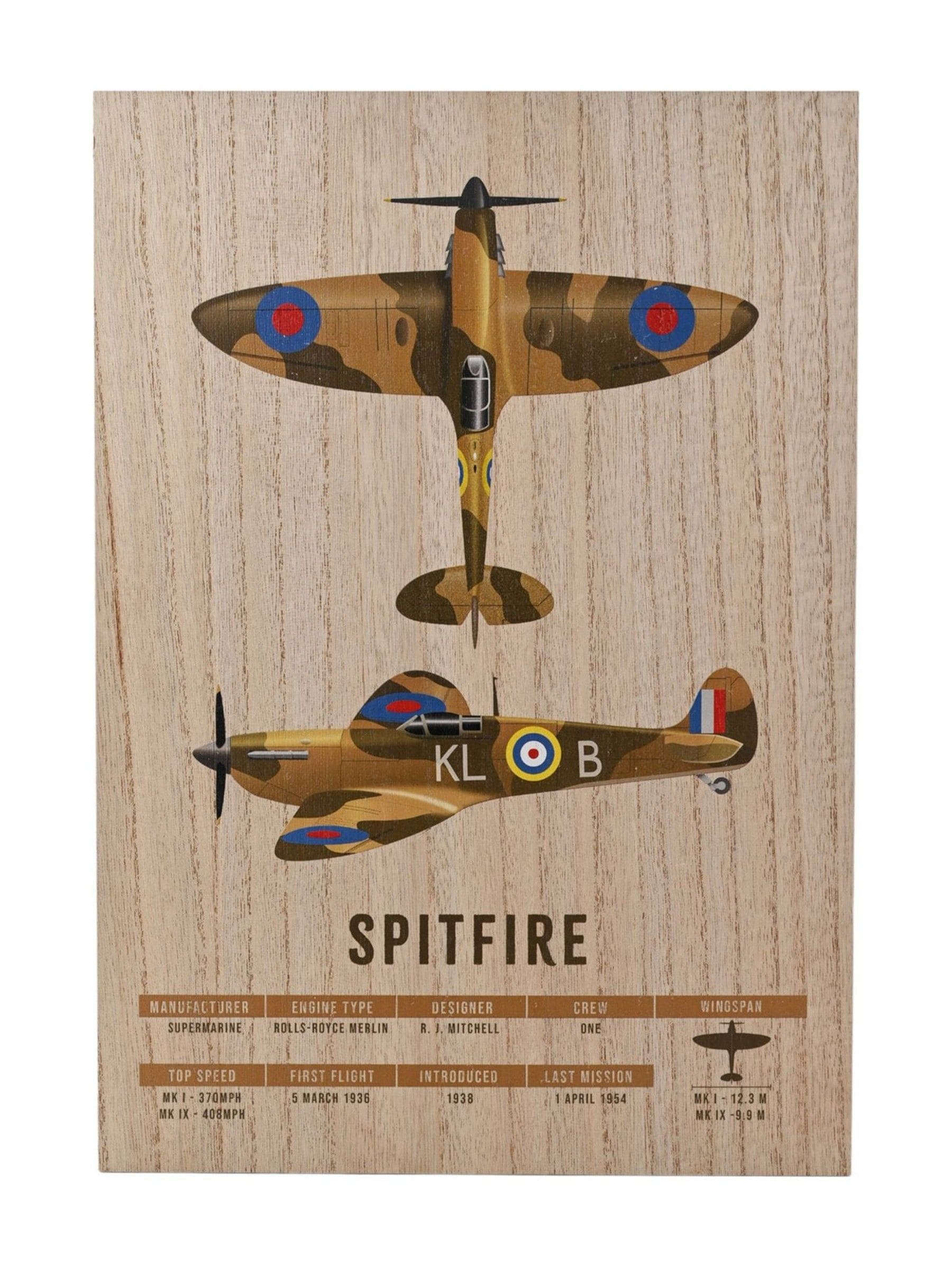 Widdop Brown RAF Wood Effect A3 Spitfire Wall Plaque