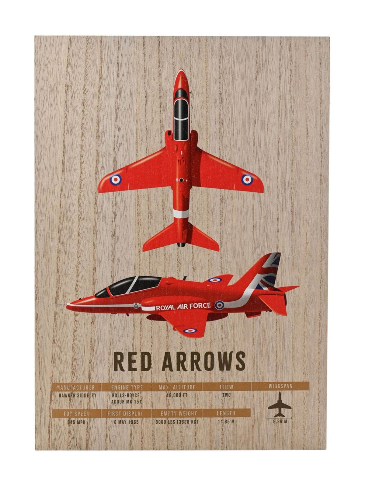 Harvey Makin RAF Red Arrows A3 wood-effect wall plaque (British brand)