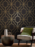 Graham & Brown Rinku black gold geometric wallpaper 10m, imported from the UK