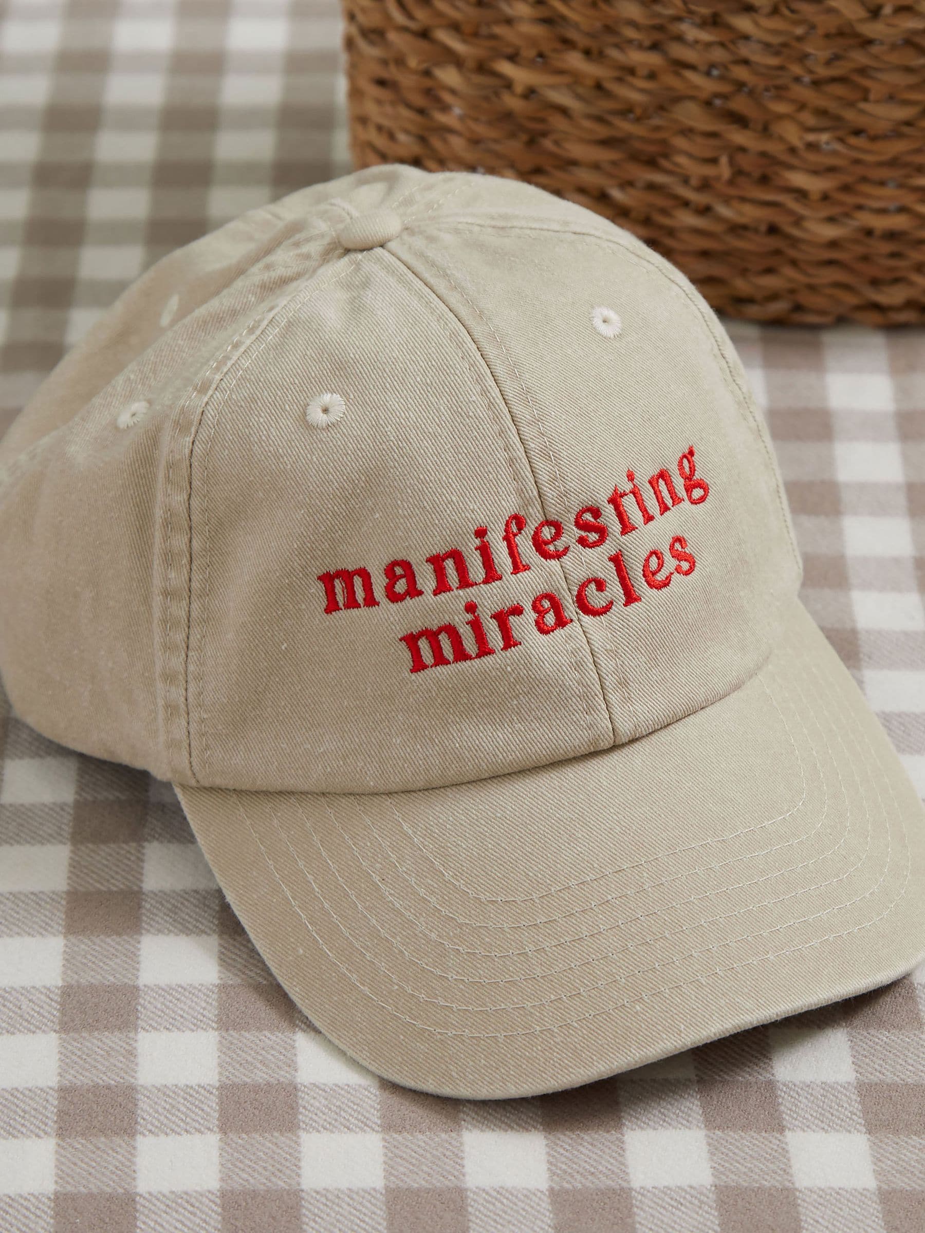 Made Yours personalised embroidered cream baseball cap, UK version