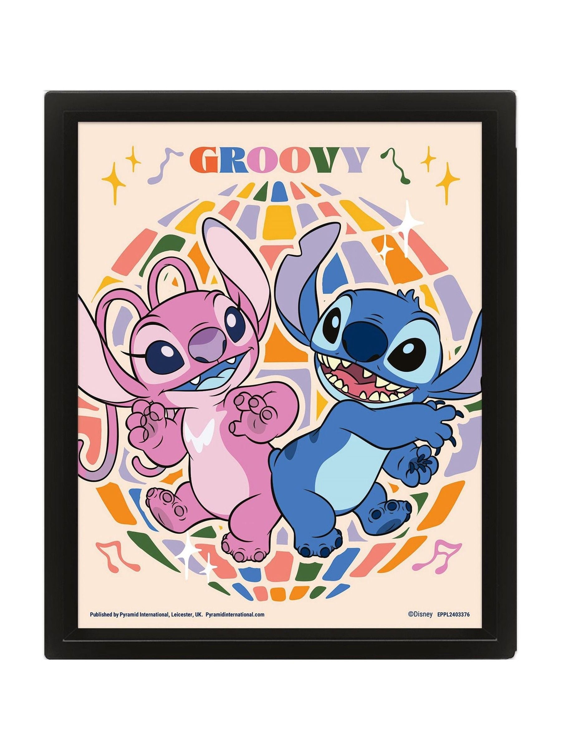 Pyramid International orange Lilo Stitch lenticular print framed, imported from the UK