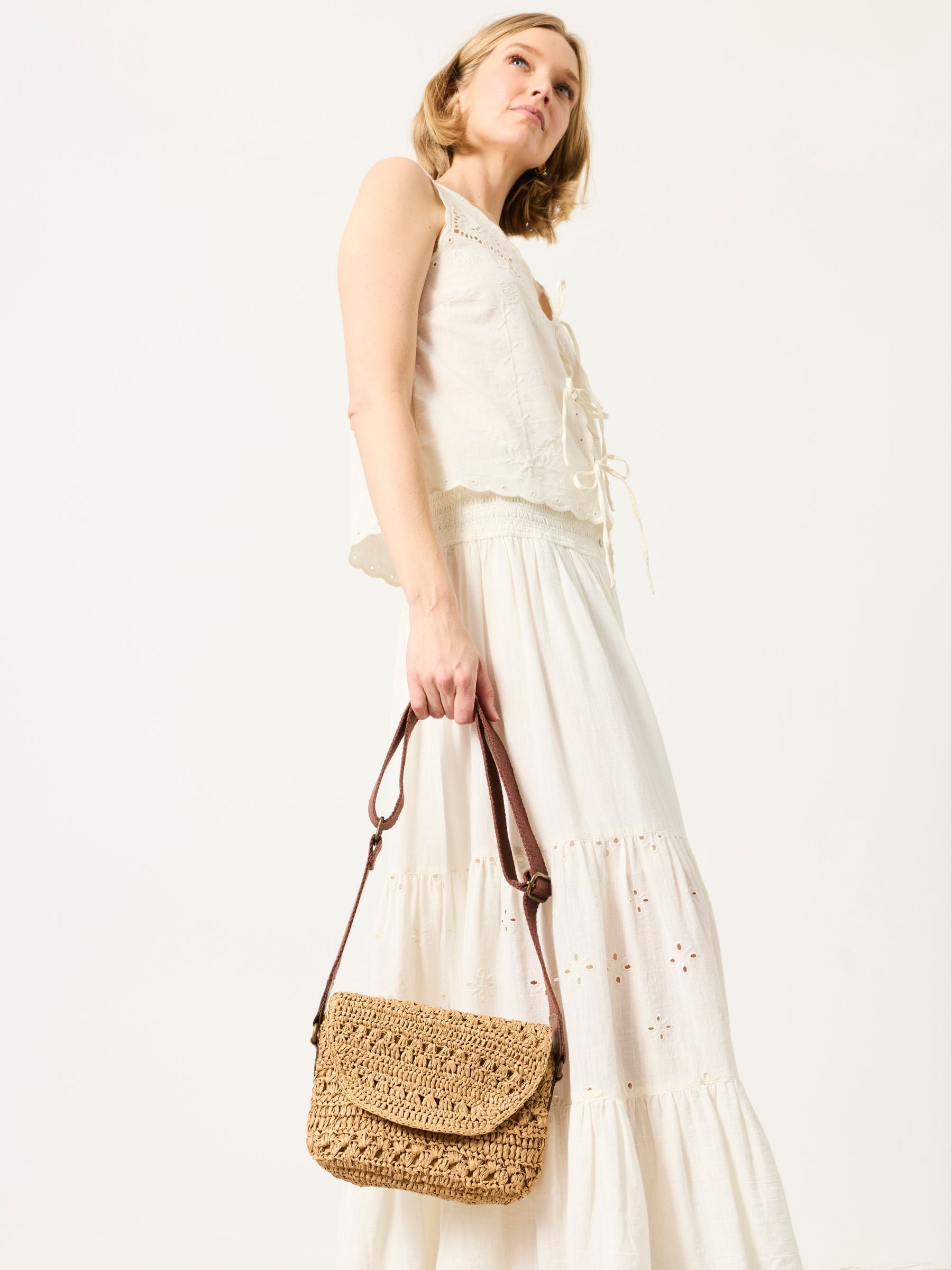 FatFace natural raffia crossbody handbag, UK version
