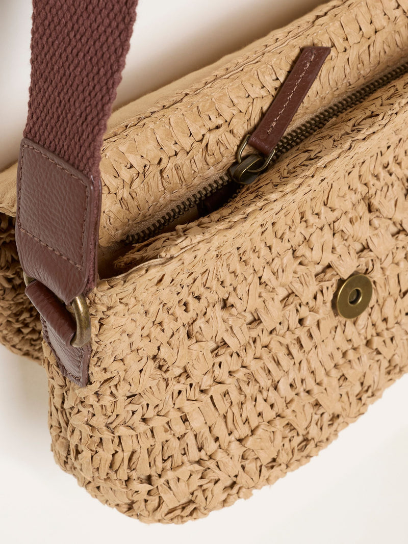 FatFace natural raffia crossbody handbag, UK version