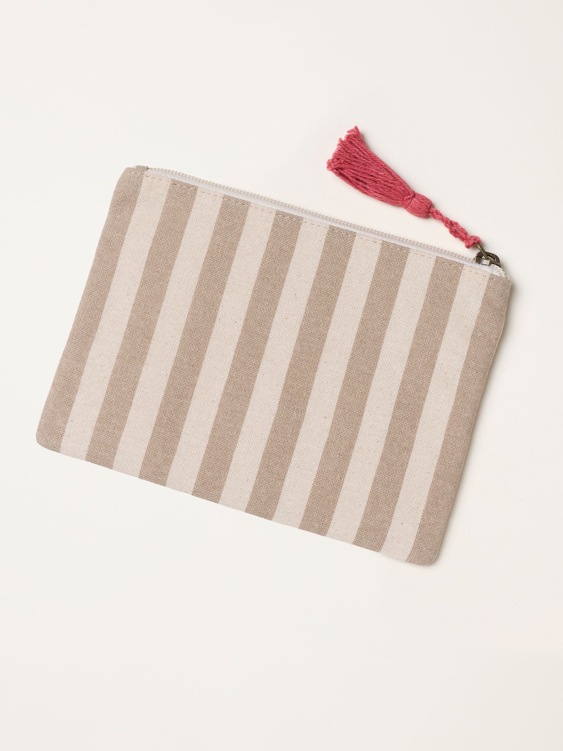 FatFace beige sun embroidered stripe pouch (British brand)