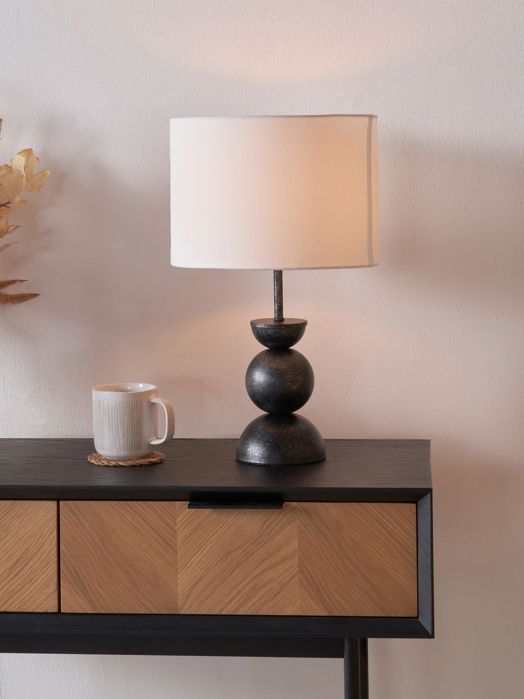 Pacific Vala textured graphite metal table lamp with white shade, imported from the UK