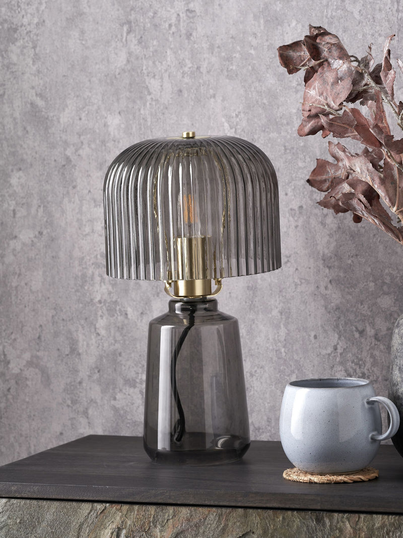 Zandra spring green ribbed glass table lamp (British brand)