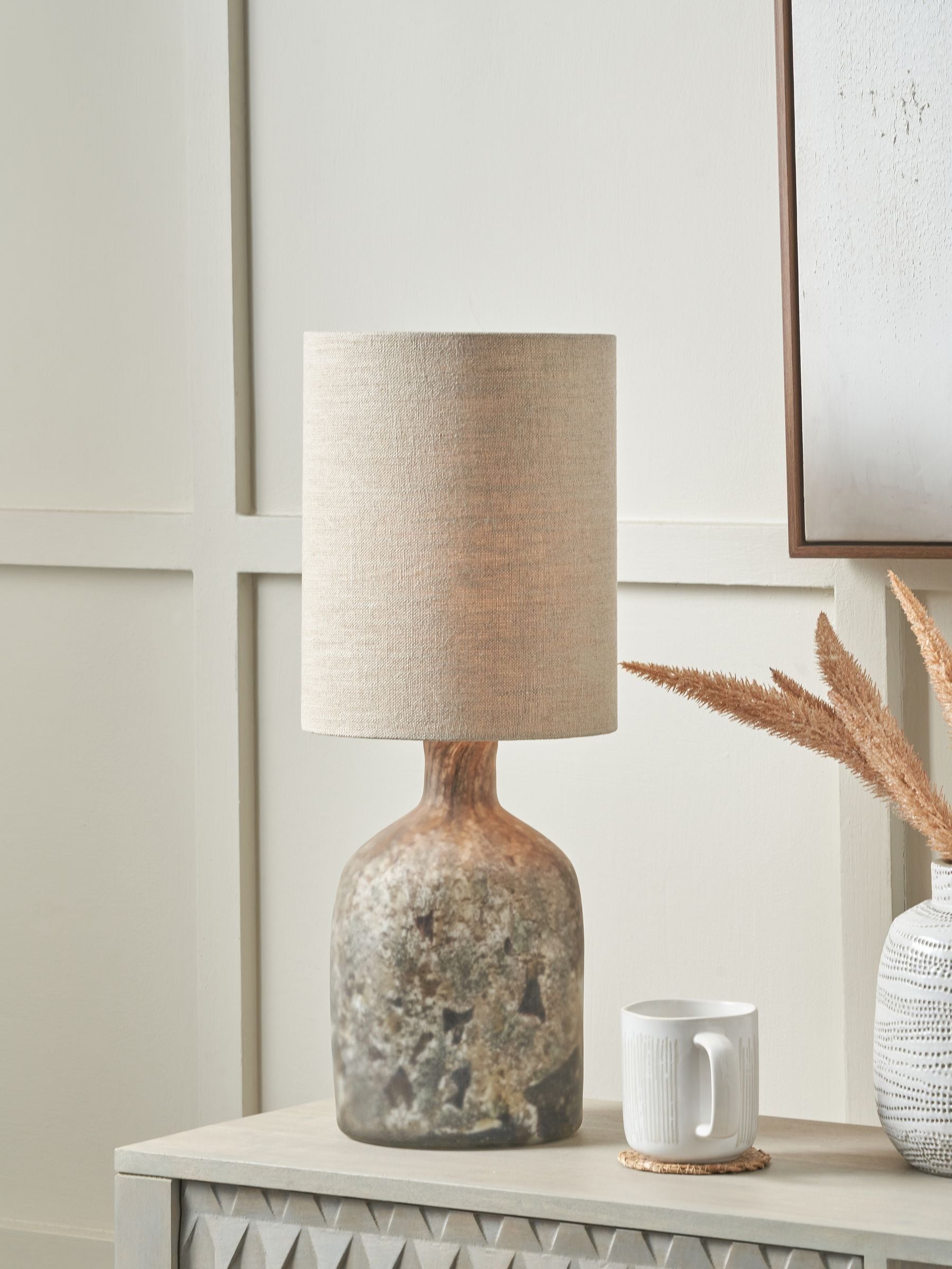 Pacific Brown Palmino glass bottle table lamp, UK version