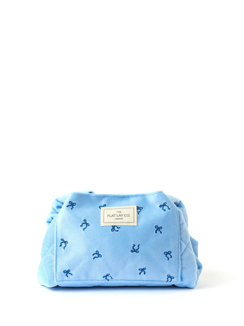 The Flat Lay Co. Embroidered Velvet Open Flat Drawstring Makeup Bag