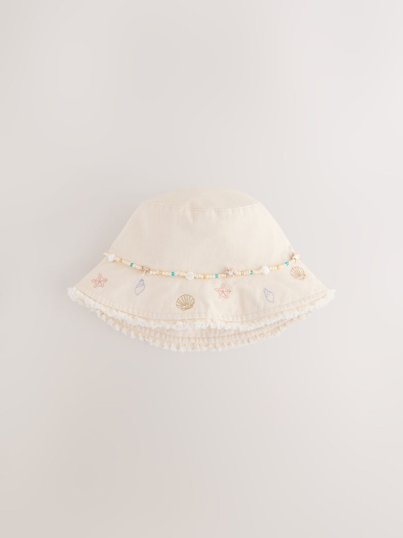 Cream beaded chain bucket hat for children 3-16 years (British brand)