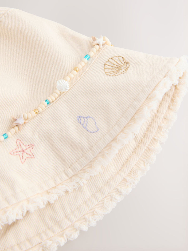 Cream beaded chain bucket hat for children 3-16 years (British brand)
