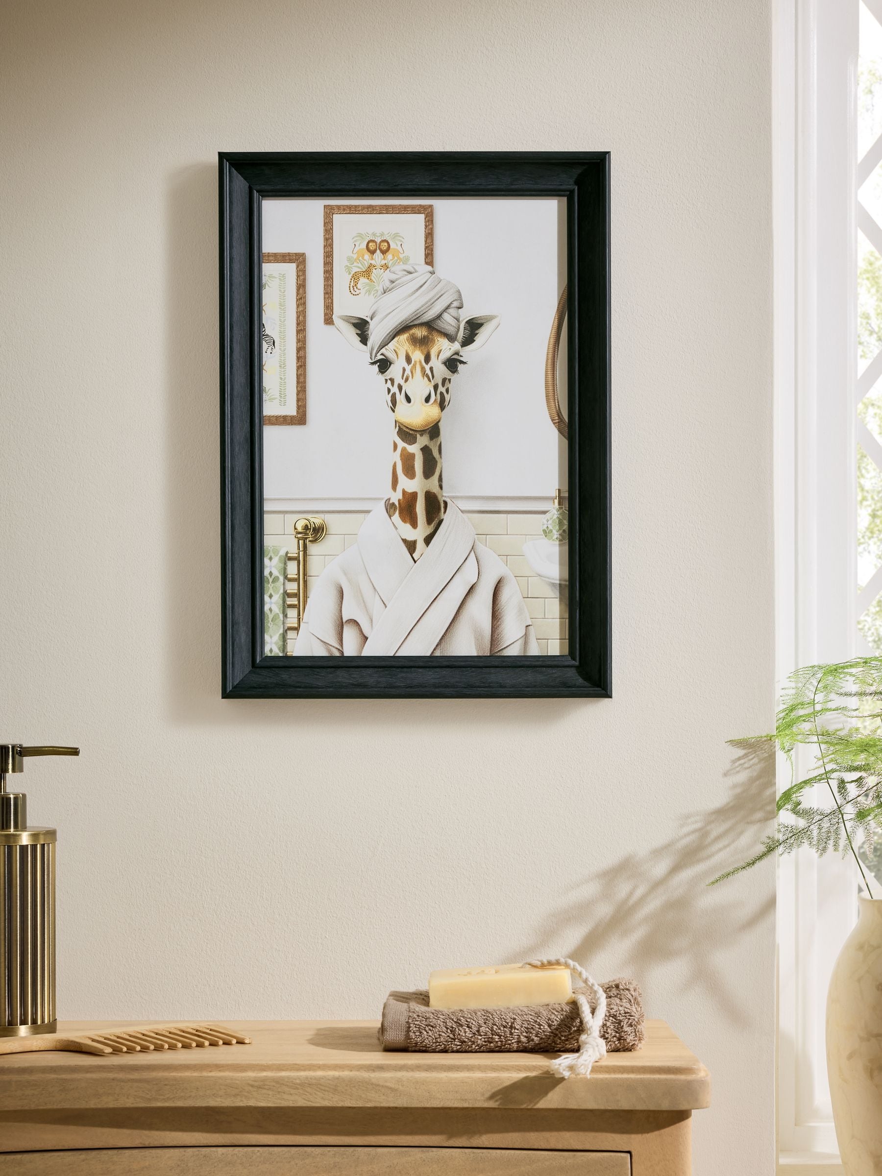 Neutral giraffe framed wall art 25cm by 35cm, imported from the UK