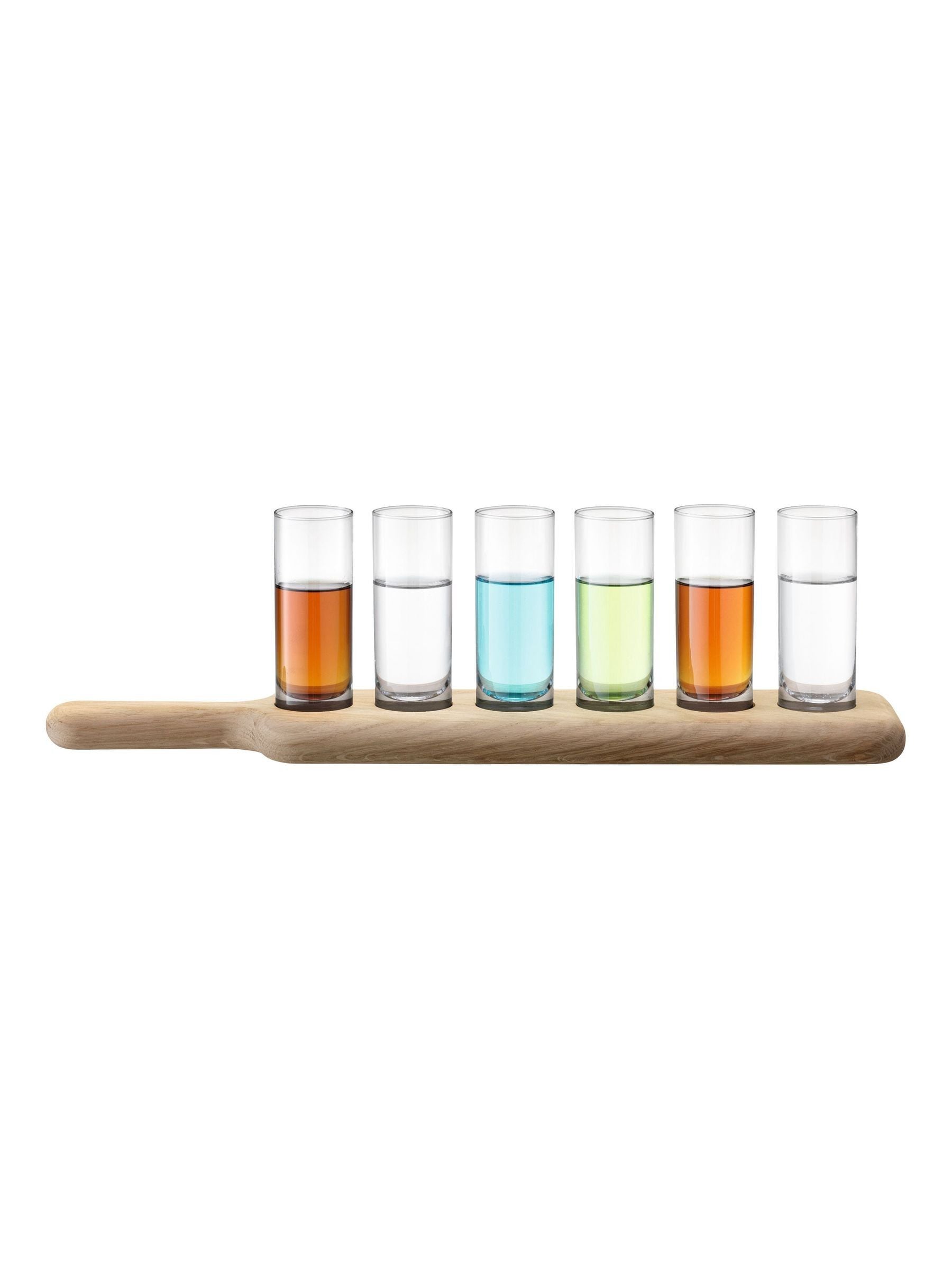 LSA International vodka set with oak paddle and six shot glasses, UK version
