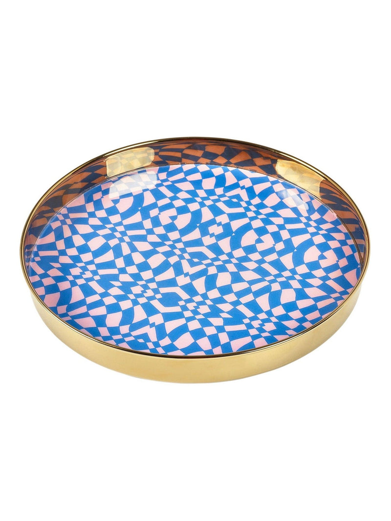 Eleanor Bowmer round geometric checkered serving tray (British brand)