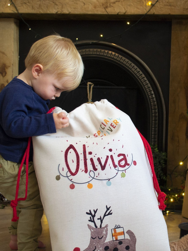 Solesmith personalised reindeer canvas Christmas sack - British product