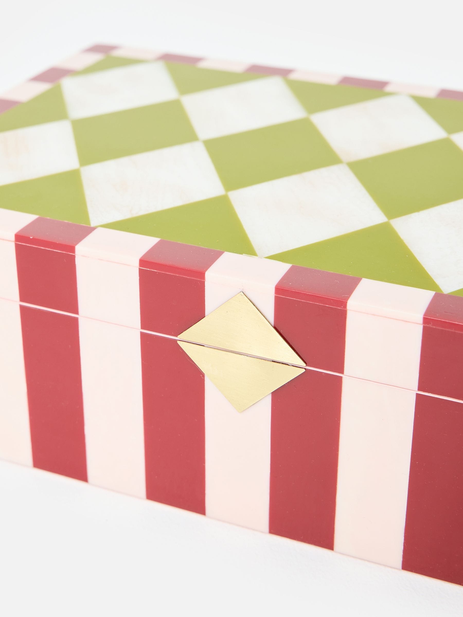 Oliver Bonas burgundy resin harlequin diamond jewellery box, imported from the UK