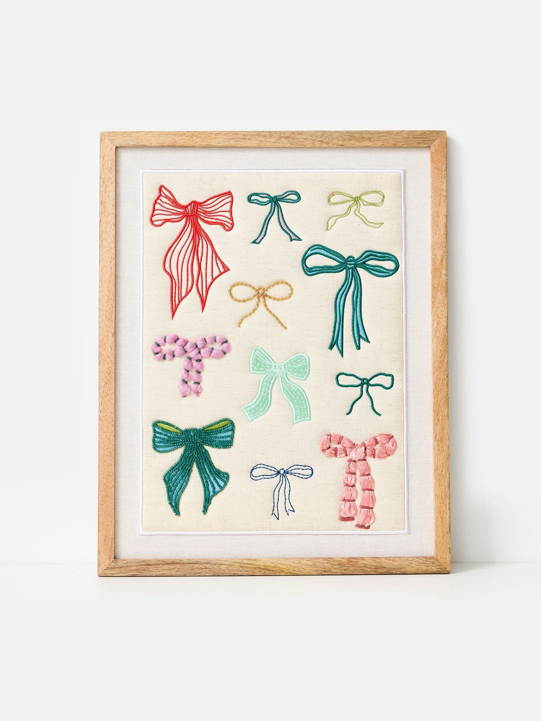 Oliver Bonas Natural Embroidered Bows Framed Wall Art