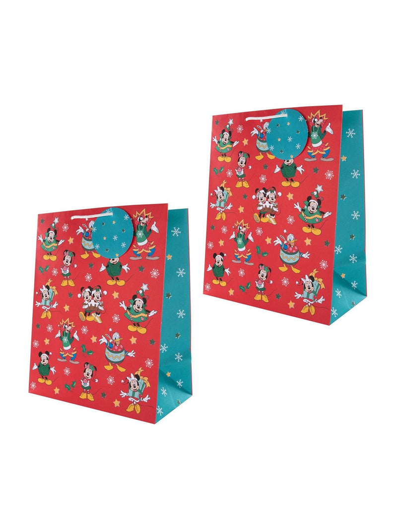 2 Large Red Christmas Gift Bags with Disney Characters and Handles