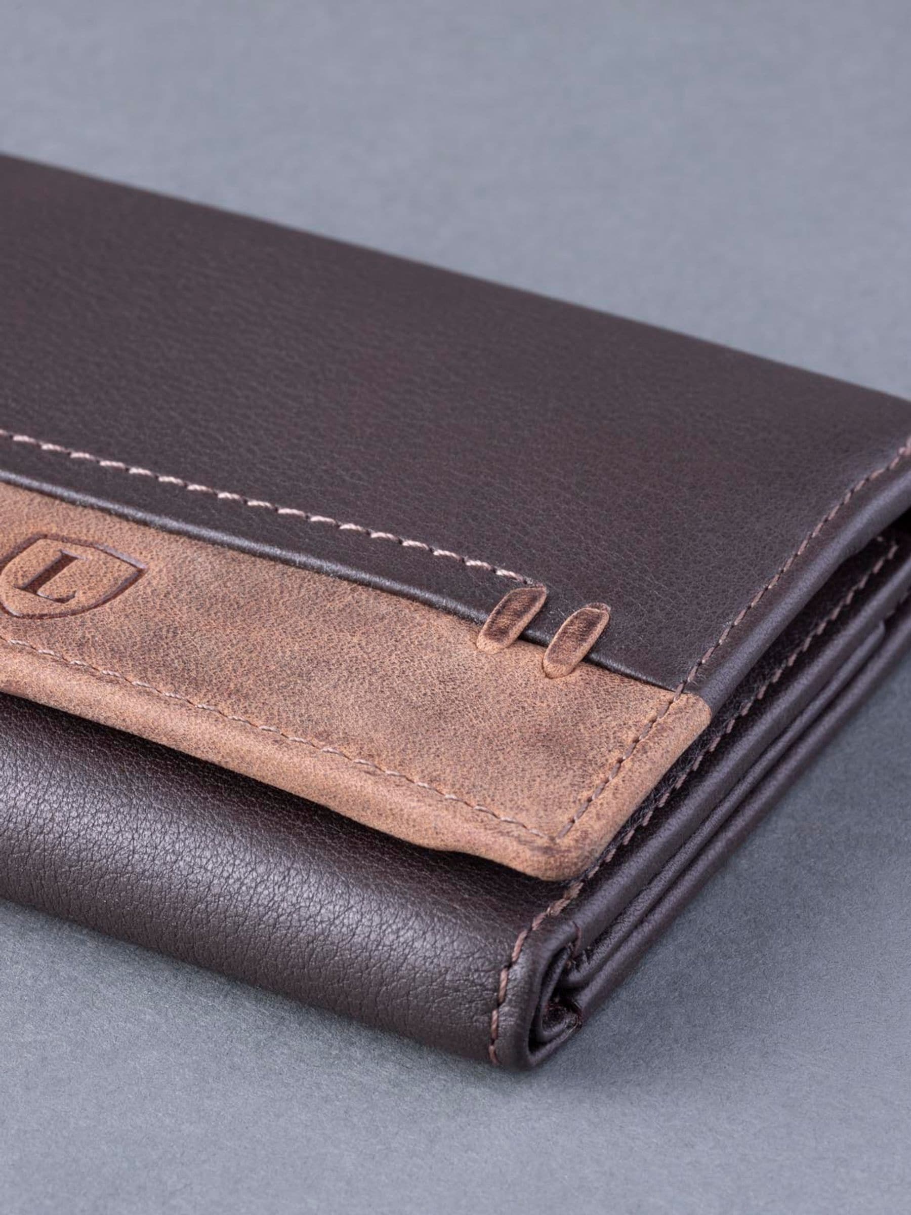 Lakeland Leather brown stitch tri-fold wallet, imported from the UK