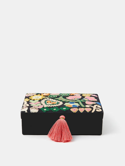 Next Black Embroidered Jewellery Box with Ring and Earring Cushions- Buy online at McGrocer
