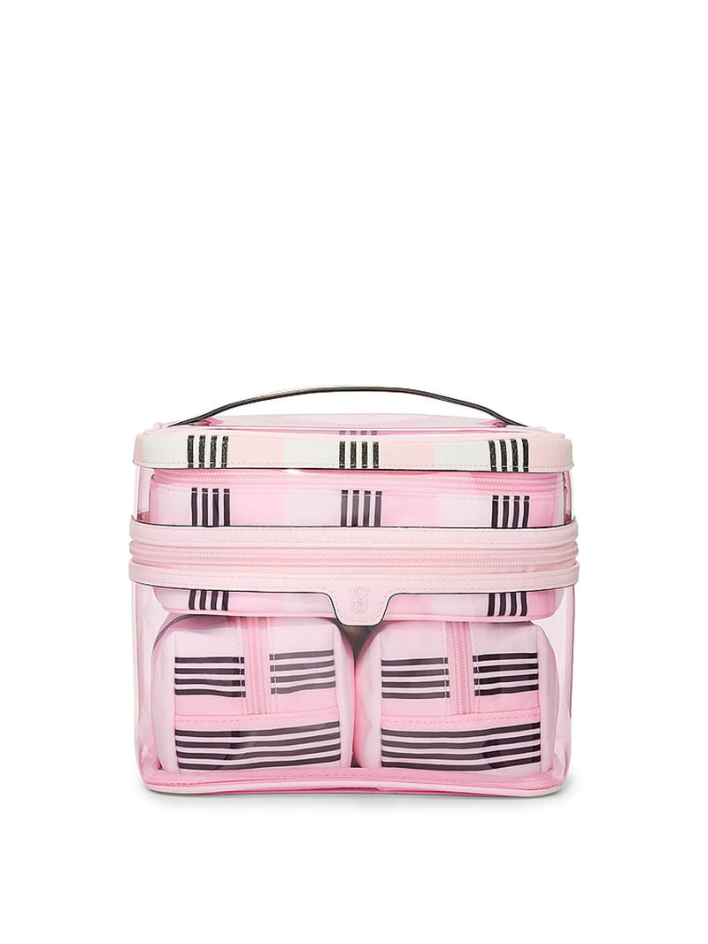 Victoria's Secret pink stripe makeup bag set, imported from the UK