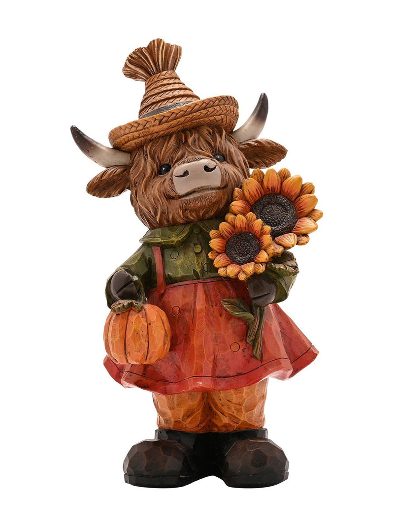 Country Living brown highland cow ornament with sunflowers 23.5cm (British brand)