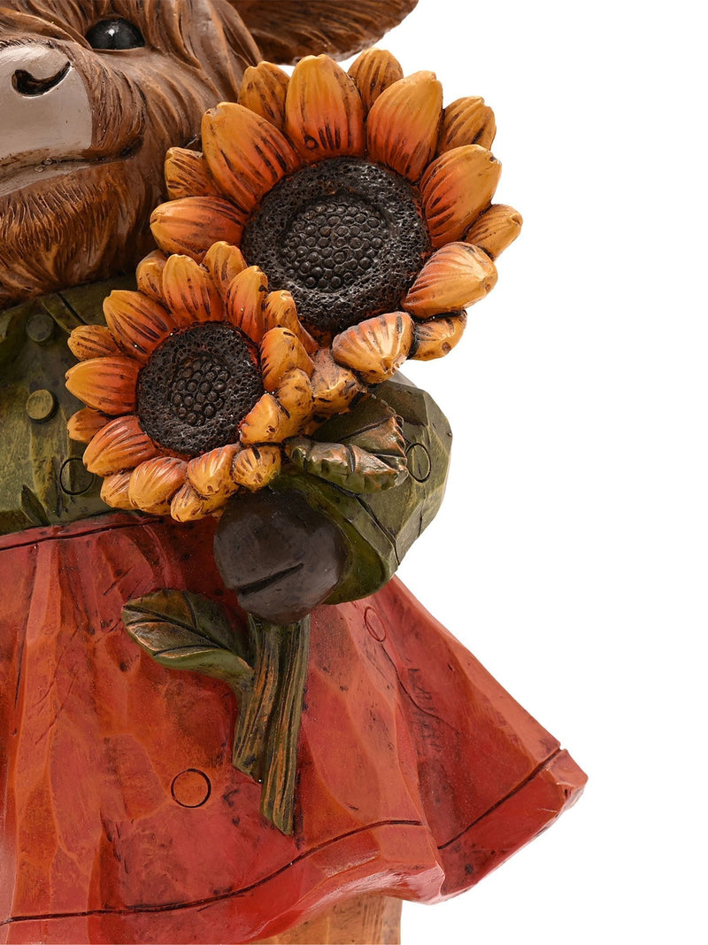 Country Living brown highland cow ornament with sunflowers 23.5cm (British brand)