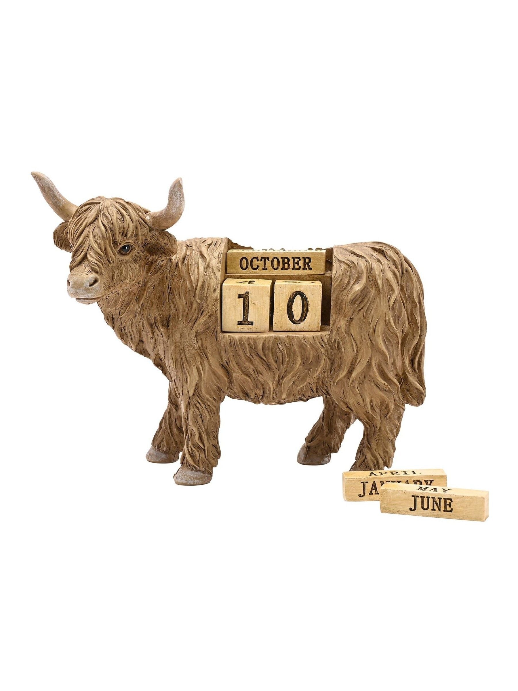 Country Living brown highland cow figurine perpetual calendar - British product