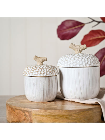 Next Country Living White Small Acorn Ceramic Storage Jar- Buy online at McGrocer