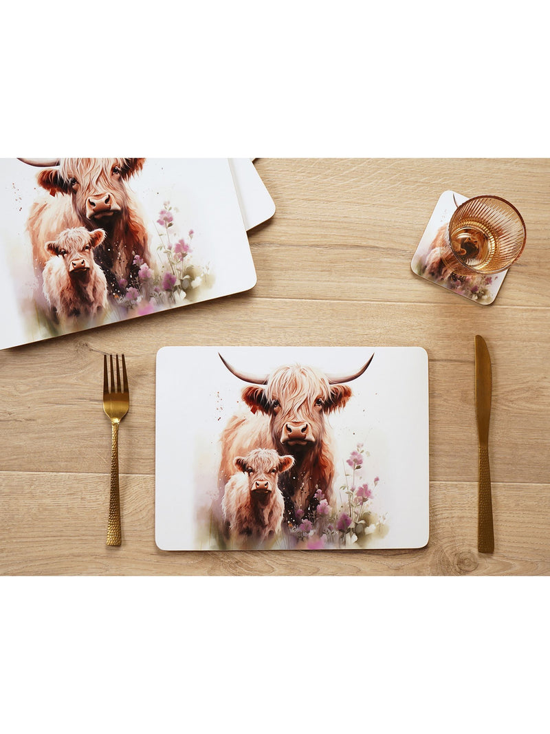 Country Living Highland cow and calf placemats set of 4 (British brand)