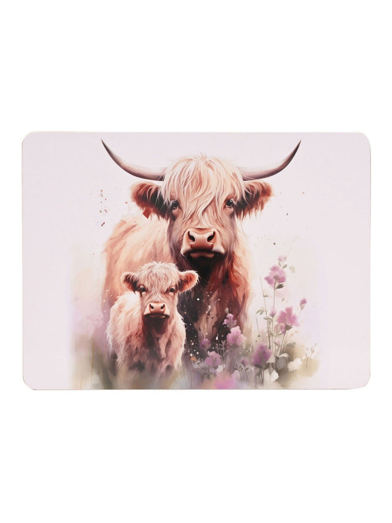 Country Living Highland cow and calf placemats set of 4 (British brand)