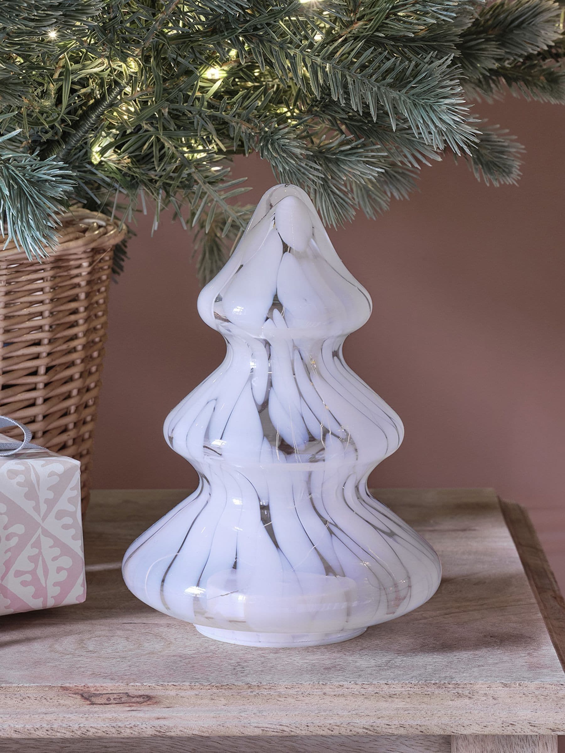 Lights4fun white glass LED Christmas tree decoration - imported from the UK