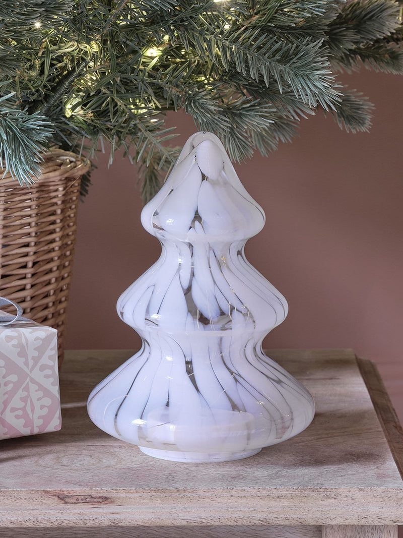 Lights4fun white glass LED Christmas tree decoration - imported from the UK