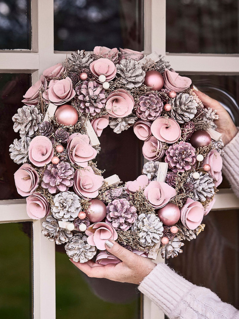 Dibor pink roses wreath 38cm, imported from the UK