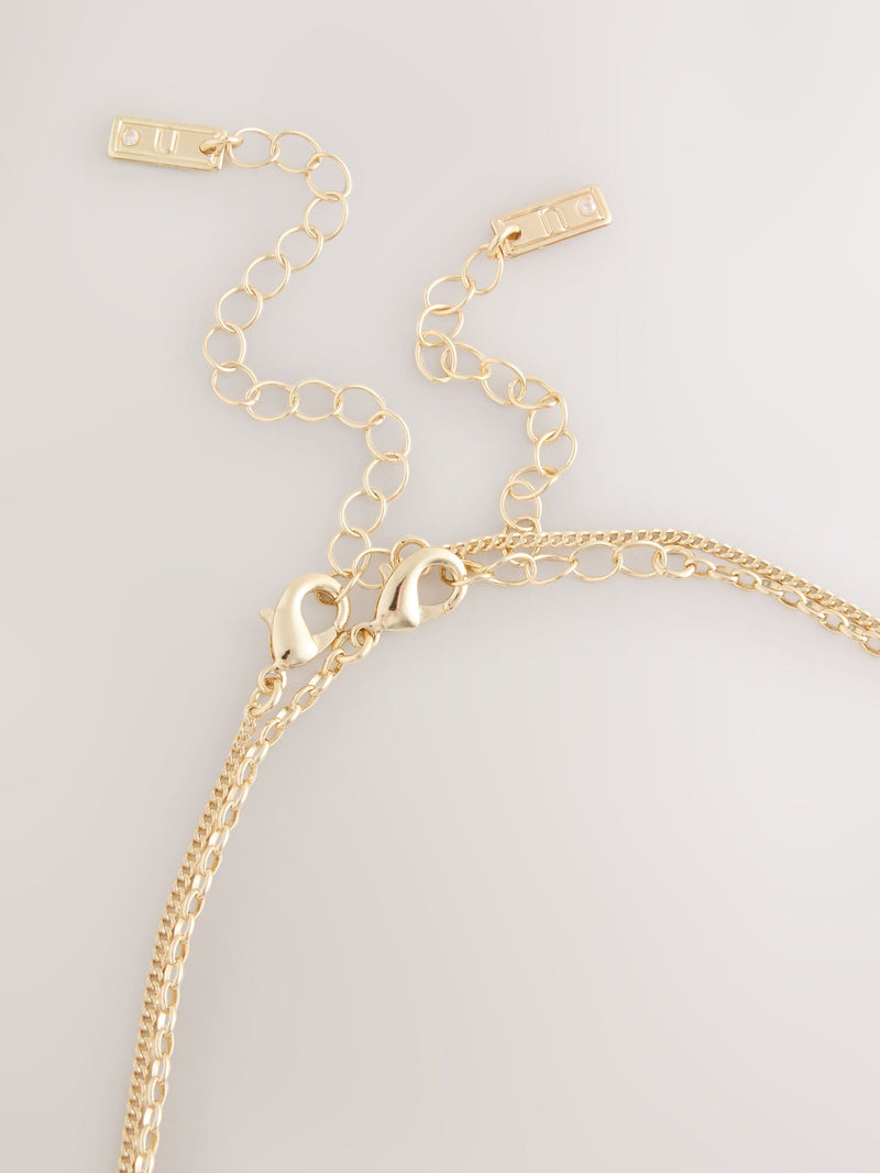 gold tone stone two-layer Y necklace - British product