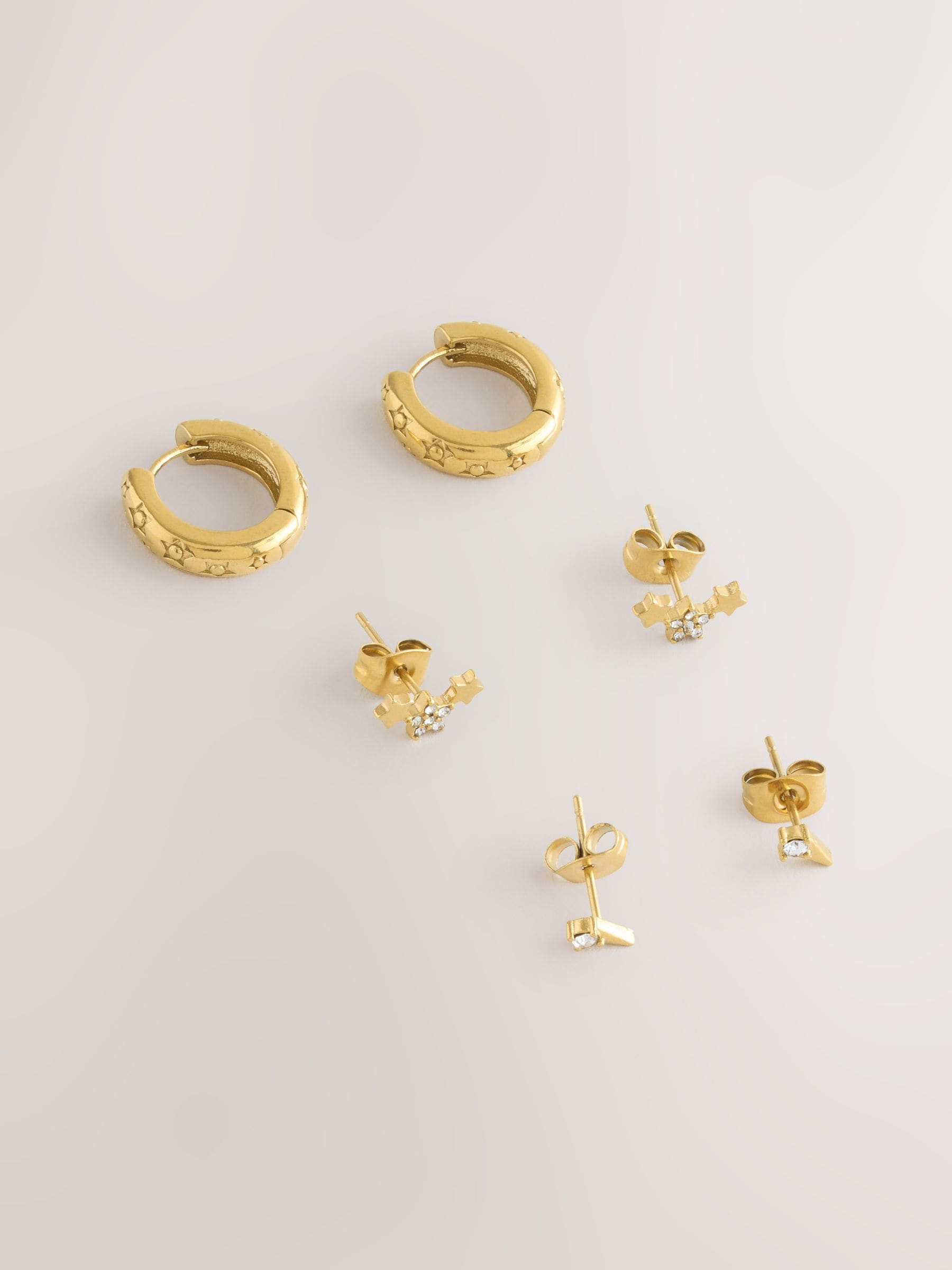 Gold Tone celestial waterproof stainless steel earrings 3 pack - British product