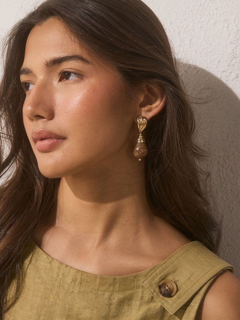 Brown resin drop earrings, UK version